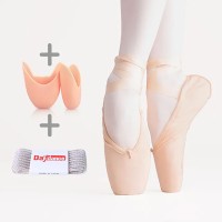 Child and Adult Professional Ballets Flats Points Ribbon Canvas Shoes with Band Pad - Beige