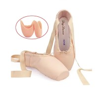 Child and Adult Professional Ballets Flats Points Ribbon Canvas Shoes with Pad - Beige