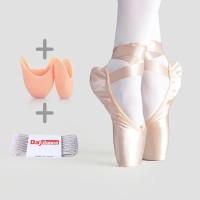 Child and Adult Professional Ballets Flats Points Ribbon Satin Shoes with Pad Band - Beige