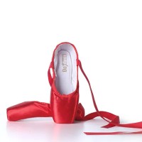 Child and Adult Professional Ballets Flats Points Ribbon Satin Shoes - Red
