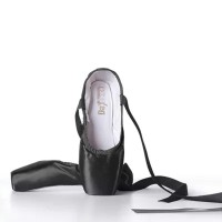Child and Adult Professional Ballets Flats Points Ribbon Satin Shoes - Black