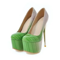 Round Toe Stiletto Metallic Heels Gradient Platforms Pumps - Green