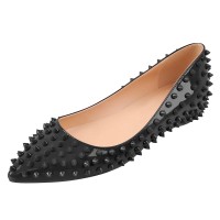Pointed Toe Rivets Gothic Punk Studded Ballet Slip On Flat - Black