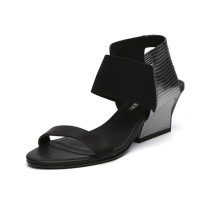 Peep Toe Genuine Leather Front and Rear Straps
 Wedges Heels Sandals - GunMetal
