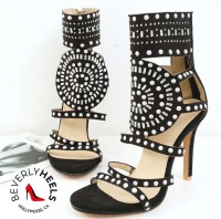 Peep Toe Stilettos Mayan Princess Ankle Straps Gladiator Glitter Sandals - Black