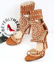 Peep Toe Stilettos Mayan Princess Ankle Straps Gladiator Glitter Sandals - Brown