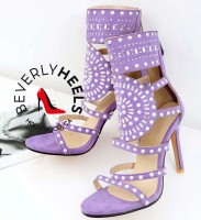 Peep Toe Stilettos Mayan Princess Ankle Straps Gladiator Glitter Sandals - Purple
