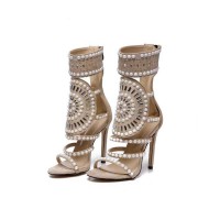 Peep Toe Stilettos Mayan Princess Ankle Straps Gladiator Glitter Sandals - Apricot