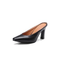 Pointed Toe Round Heels Mules Slippers Sandals - Black