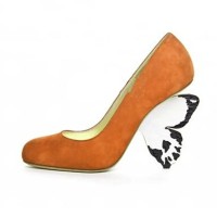 Round Toe Strange Butterfly Heels Suede Pumps - Orange
