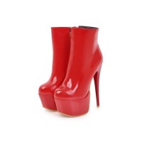 Stiletto Heels Round Toe Booties with Side Zipper - Red
