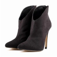 Pointed Toe Stiletto Heels Suede Back Zipper Ankle Highs Booties - Black