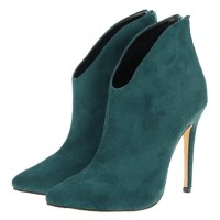 Pointed Toe Stiletto Heels Suede Back Zipper Ankle Highs Booties - Green