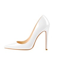 Pointed Toe Classic Stiletto Heels Patent Pumps - White