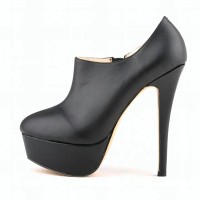 Round Toe Stiletto Heels Matte Side Zipper Platforms Ankle Highs Booties - Black