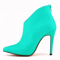 Pointed Toe Stiletto Heels Matte Back Zipper Ankle Highs Booties - Green