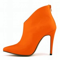 Pointed Toe Stiletto Heels Matte Back Zipper Ankle Highs Booties - Orange