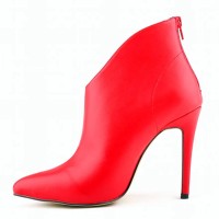 Pointed Toe Stiletto Heels Matte Back Zipper Ankle Highs Booties - Red