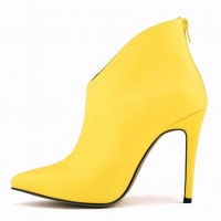 Pointed Toe Stiletto Heels Matte Back Zipper Ankle Highs Booties - Yellow