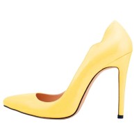 Pointed Toe Stiletto Heels Wave Classic Matte Pumps - Yellow