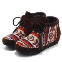 Round Toe Hand Sewing Stitch Decorated Lace Up Kilim Pattern Colorful Ethnic Flats - Auburn