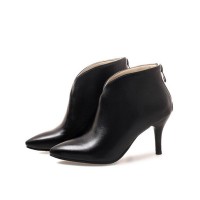Pointed Toe Kitten Heels Back Zipper Rustic Ankle Booties - Black