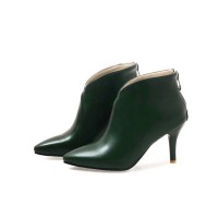 Pointed Toe Kitten Heels Back Zipper Rustic Ankle Booties - Green