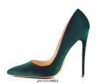  Pointed Toe Thin High Heel Velvet Flat Stiletto Pumps - Green Velvet