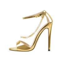 Stiletto Heels Peep Toe Chain Decorated Ankle Strap Dorsay Pumps - Gold