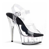 Peep Toe Stiletto Heels Transparent Ankle Buckle Straps Platforms Pumps - Black PVC