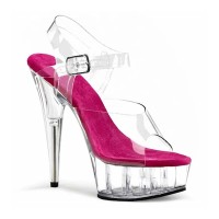 Peep Toe Stiletto Heels Transparent Ankle Buckle Straps Platforms Pumps - Hot Pink PVC