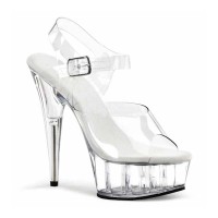 Peep Toe Stiletto Heels Transparent Ankle Buckle Straps Platforms Pumps - Clear PVC