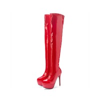 Stiletto Heels Round Toe Side Zipper Platform Knee High Boots - Red