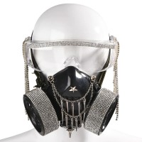 Rhinestones and Chain Decorated Steampunk Gothic Punk Party Mask with Glasses - Black