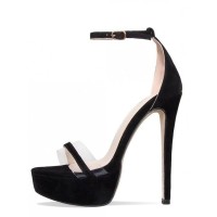 Peep Toe Stiletto Heels Ankle Buckle Straps Summer Platforms Sandals - Black