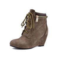 Round Toe Wedges Lace Up Suede Winter Boots - Auburn