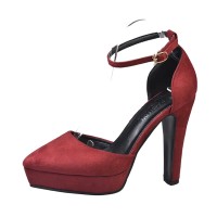 Pointed Toe Platforms Ankle Straps Stiletto Pumps - Wine Red