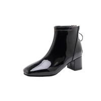 Chunky Heels Autumn Solid Ankle Boots with Back Zipper - Black