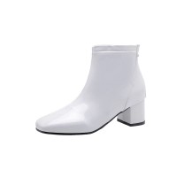Chunky Heels Autumn Solid Ankle Boots with Back Zipper - White