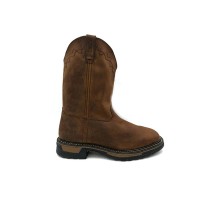 Round Toe Suede Western Ankle Full Grain Leather Cowboy Boots - Brown