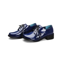 Casual English Lace Up Loafer Oxford Shoes - Blue