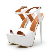 Peep Toe Platforms Ankle Buckle Straps Stiletto Heels Sandals - White