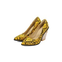 Chunky Heels Half Wedges Snake Print Dress Pumps - Yellow