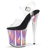 Pee Toe Transparent Ankle Buckle Straps Clear Stiletto Platform Pole Sandals - Lavender PVC