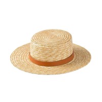 Natural Wheat-Straw Leather Strap Summer Beach Fashion Hat - Khaki