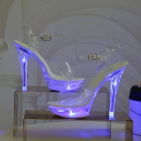 Light Up Italian Heels Peep Toe Ankle Strap Glowing Platform 5 Inch Heel Sandals - Blue
