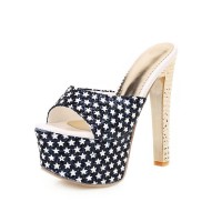 Peep Toe Rhinestones Chunky Heels Platforms Stars Decorated Sandals - Blue