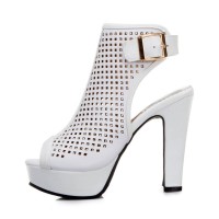 Peep Toe Ankle Back Straps Platforms Cuban Heels Summer Boots - White