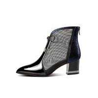 Pointed Toe Low Chunky Heels Transparent Ankle Shoes - Midnight Blue