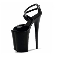 Peep Toe Ankle Buckle Cross Straps Platforms Stiletto Pumps Sandals - Black